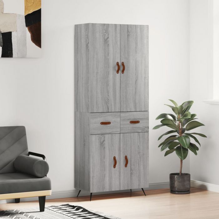 Висок шкаф, сив сонома, 69,5x34x180 см, инженерно дърво