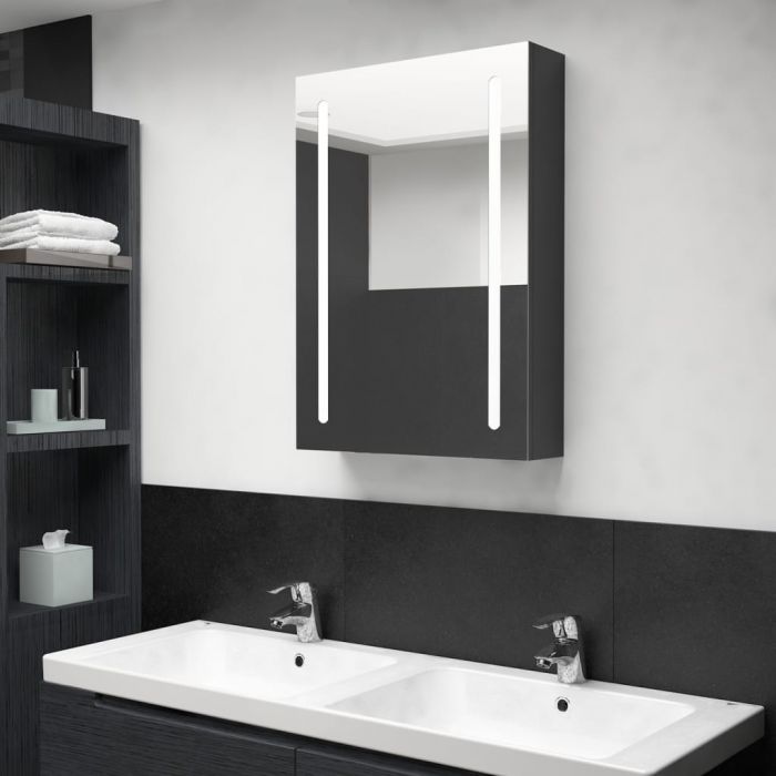 LED шкаф с огледало за баня, искрящо черен, 50x13x70 см