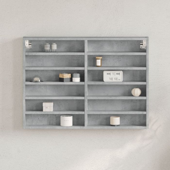 Шкаф витрина, бетонно сив, 80x8,5x58 см, инженерно дърво