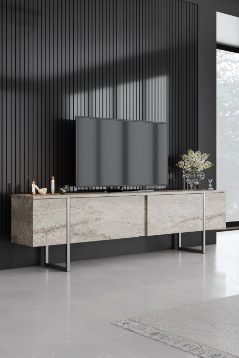 ТВ шкаф Luxe, цвят Травертин Сребърен
