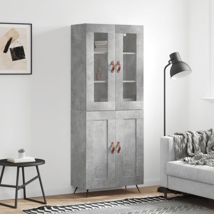Висок шкаф, бетонно сив, 69,5x34x180 см, инженерно дърво