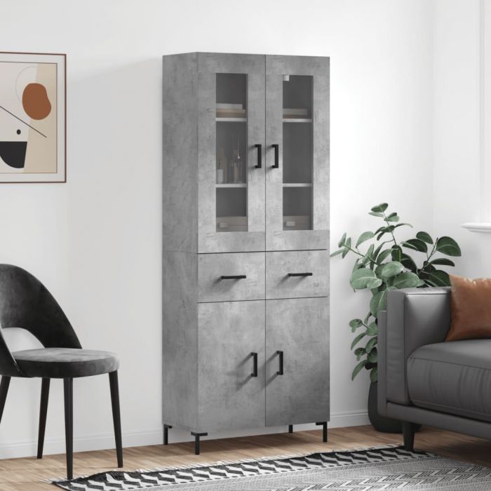 Висок шкаф, бетонно сив, 69,5x34x180 см, инженерно дърво