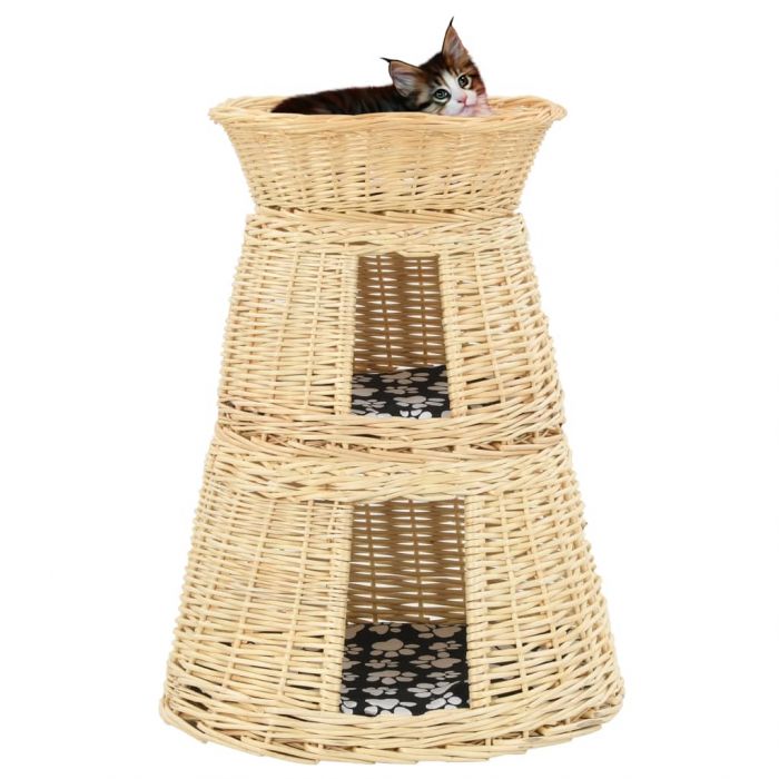 Котешка кошница с възглавници сива 47x34x60 см естествена върба