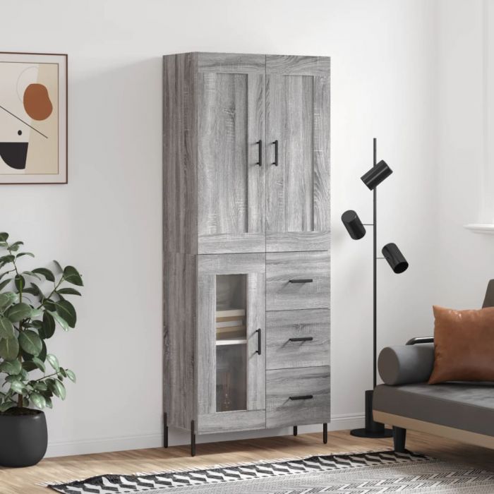 Висок шкаф, сив сонома, 69,5x34x180 см, инженерно дърво