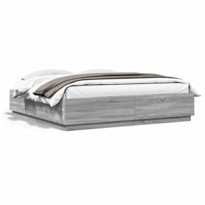 Рамка за легло с LED осветление, сив сонома, 200x200 см