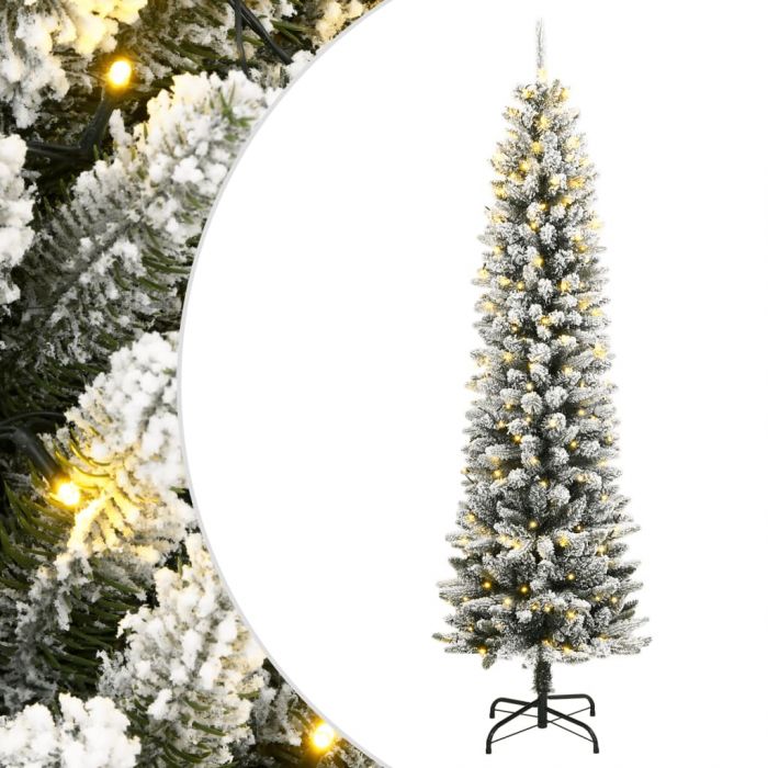 Изкуствена коледна елха с 300 LED и флокиран сняг 240 см