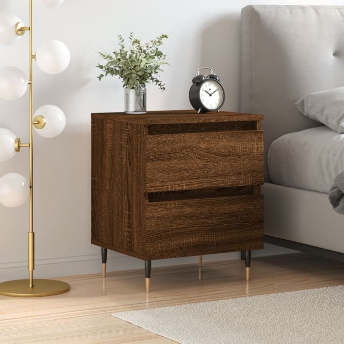 Нощно шкафче кафяв дъб 40x35x50 см инженерно дърво