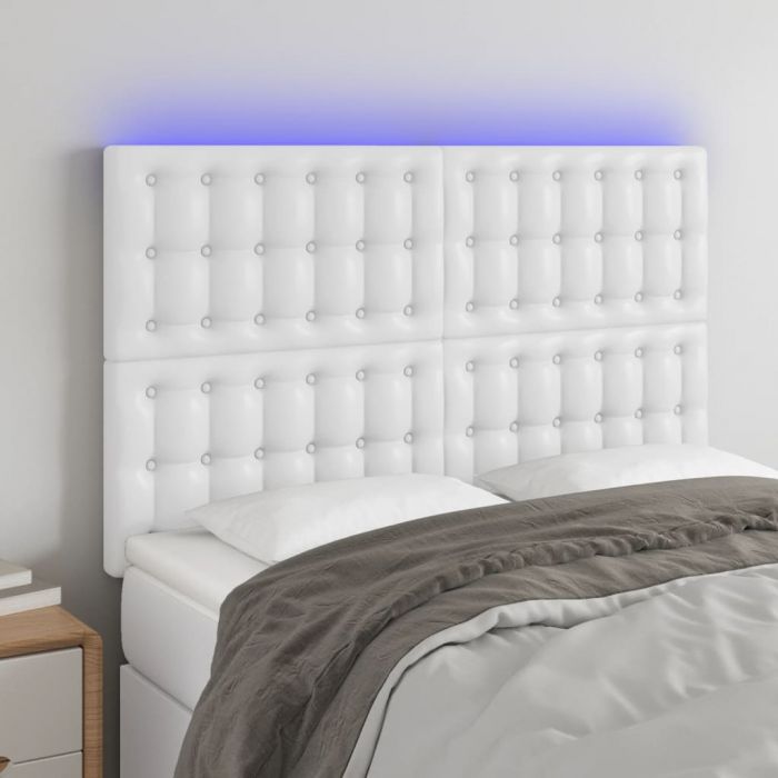 LED горна табла за легло,бяла,144x5x118/128 см, изкуствена кожа