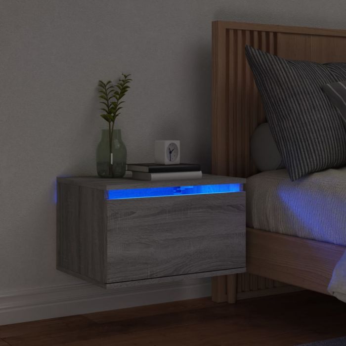 Нощно шкафче за стена с LED осветление, сив сонома