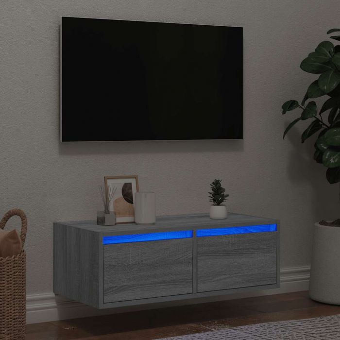 ТВ шкаф с LED осветление, сив сонома, 75x35,5x25 см