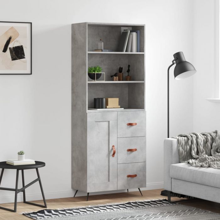 Висок шкаф, бетонно сив, 69,5x34x180 см, инженерно дърво